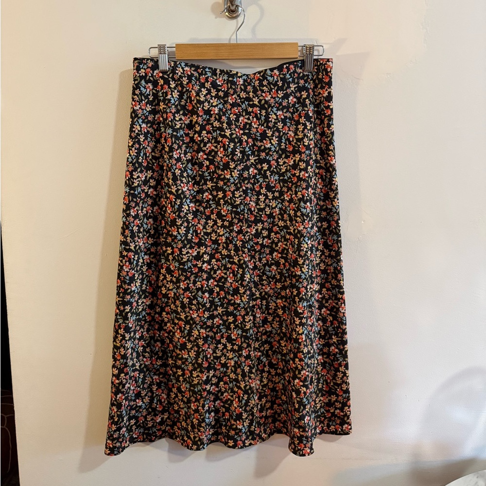 LOFT Multicolor Floral A-Line Skirt